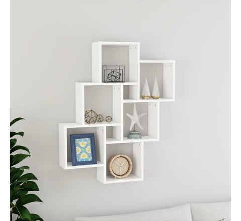 vidaXL Wall Cube Shelf White 78x15x93 cm Engineered Wood
