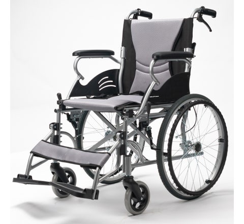 PRE-ORDER EQUIPMED Folding Aluminium Wheelchair, 20" Wheels, Park Brakes, 100kg Capacity, Grey/Black