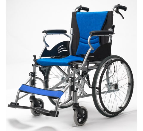 PRE-ORDER EQUIPMED Folding Aluminium Wheelchair, 20" Wheels, Park Brakes, 100kg Capacity, Blue