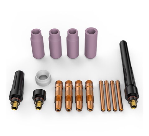 ROSSI 16pc Welding Consumables Kit to Suit 17/18/26 TIG Torch, Includes Alumina Nozzle Cups, Collets